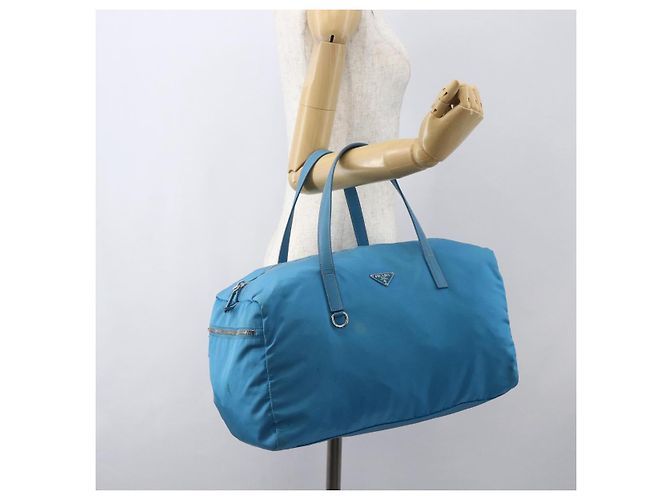 Borsa Boston PRADA in nylon blu argento autentica 157666 - vista 22