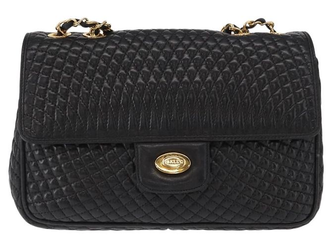 BALLY Borsa a Spalla a Catena Pelle Nera Oro Auth 157788 Nero D'oro - vista 2
