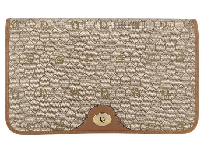 Borsa a spalla in tela Trotter Christian Dior beige e oro Auth BA8648 D'oro - vista 2