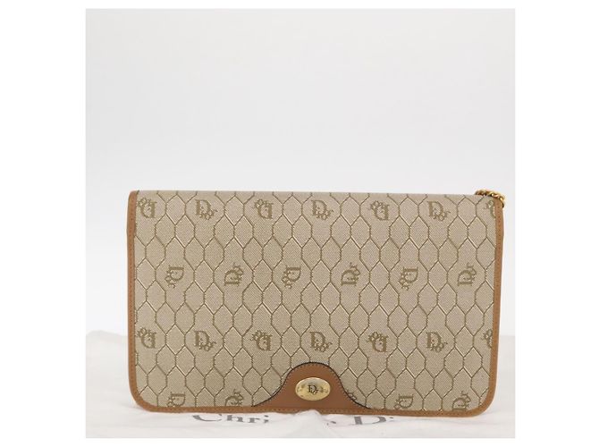 Borsa a spalla in tela Trotter Christian Dior beige e oro Auth BA8648 D'oro - vista 21