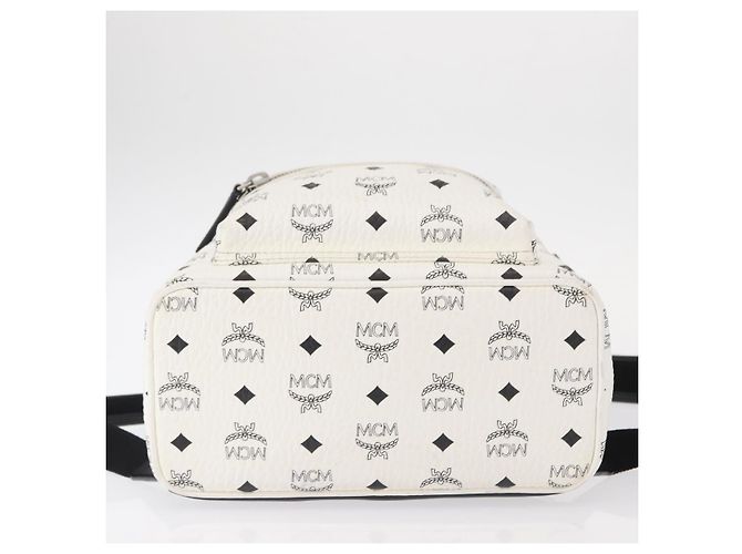 MCM Vicetos Logogram Backpack PVC Leather White Silver Auth kk581 Silvery - view 11