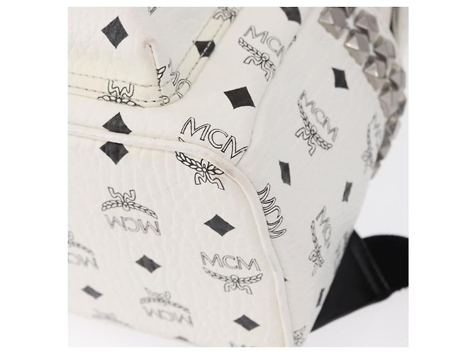 MCM Vicetos Logogram Backpack PVC Leather White Silver Auth kk581 Silvery - view 13