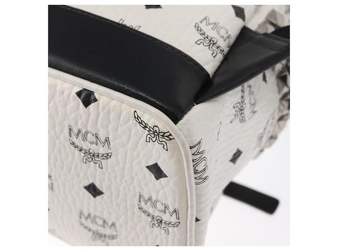 MCM Vicetos Logogram Backpack PVC Leather White Silver Auth kk581 Silvery - view 15