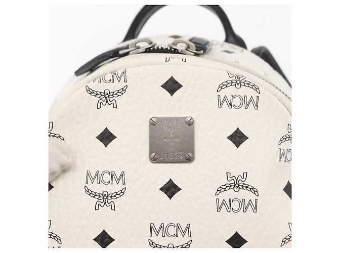 MCM Vicetos Logogram Backpack PVC Leather White Silver Auth kk581 Silvery - view 16