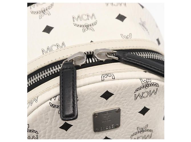 MCM Vicetos Logogram Backpack PVC Leather White Silver Auth kk581 Silvery - view 17