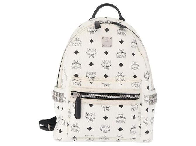 MCM Vicetos Logogram Backpack PVC Leather White Silver Auth kk581 Silvery - view 2