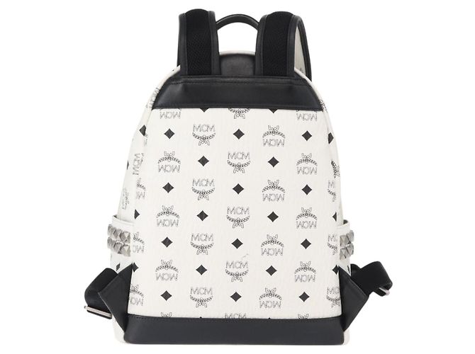 MCM Vicetos Logogram Backpack PVC Leather White Silver Auth kk581 Silvery - view 3