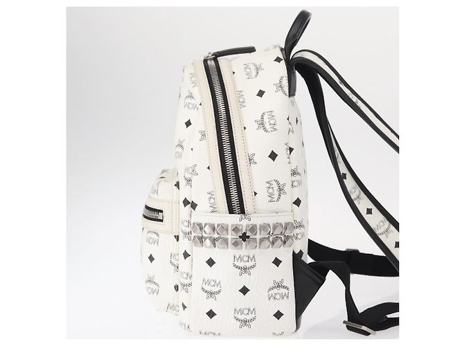 MCM Vicetos Logogram Backpack PVC Leather White Silver Auth kk581 Silvery - view 4