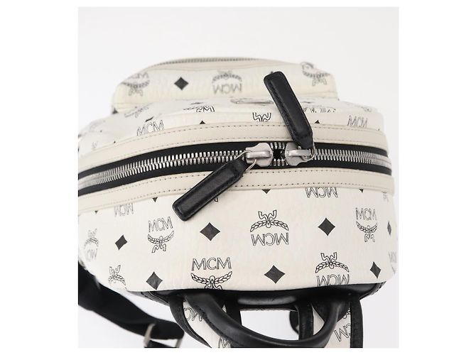 MCM Vicetos Logogram Backpack PVC Leather White Silver Auth kk581 Silvery - view 6