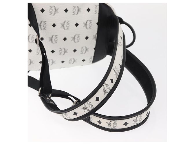 MCM Vicetos Logogram Backpack PVC Leather White Silver Auth kk581 Silvery - view 9