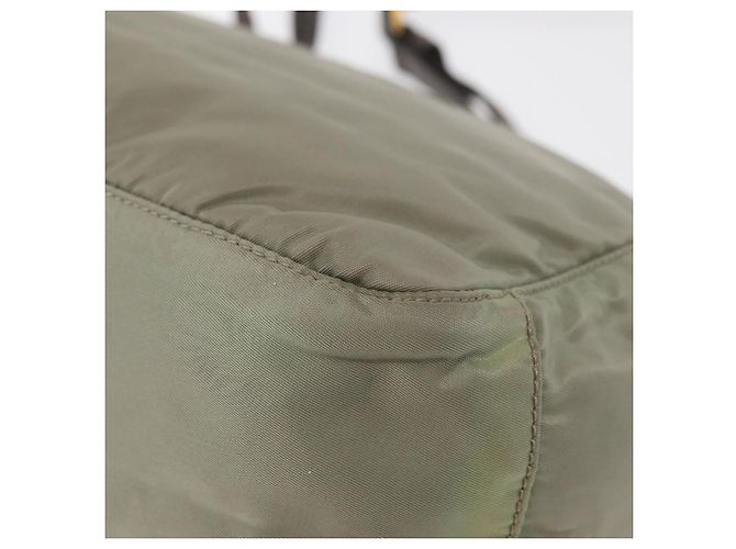 Bolsa de Ombro PRADA Nylon Verde Ouro Auth 155214 Dourado - vista 16