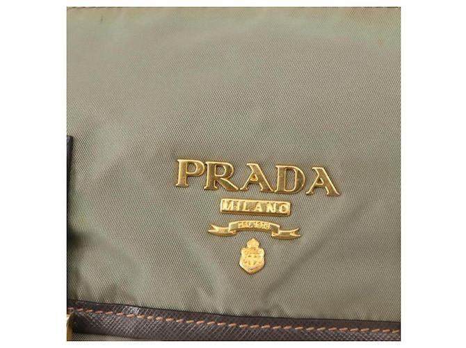 Bolsa de Ombro PRADA Nylon Verde Ouro Auth 155214 Dourado - vista 17