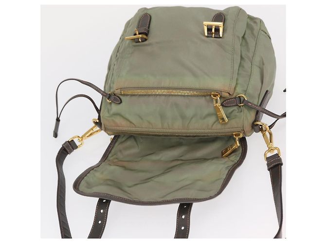 Bolsa de Ombro PRADA Nylon Verde Ouro Auth 155214 Dourado - vista 19
