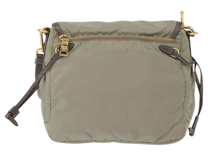 Bolsa de Ombro PRADA Nylon Verde Ouro Auth 155214 Dourado - vista 2