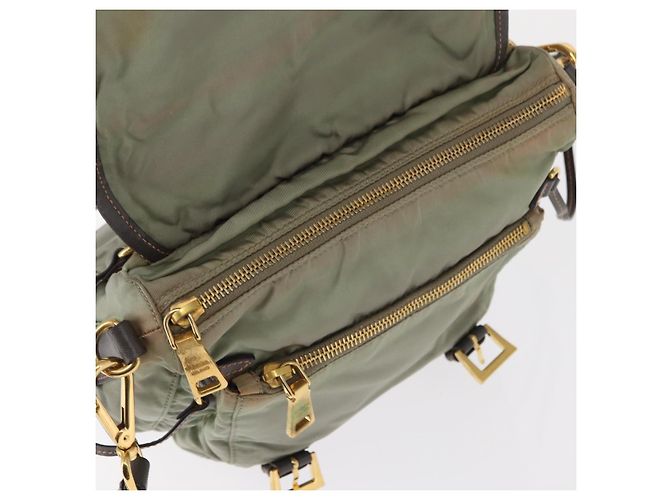 Bolsa de Ombro PRADA Nylon Verde Ouro Auth 155214 Dourado - vista 20
