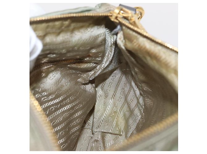 Bolsa de Ombro PRADA Nylon Verde Ouro Auth 155214 Dourado - vista 22