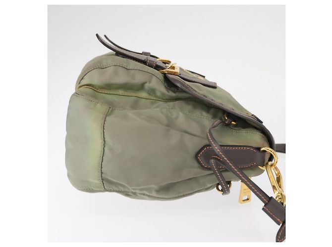 Bolsa de Ombro PRADA Nylon Verde Ouro Auth 155214 Dourado - vista 3