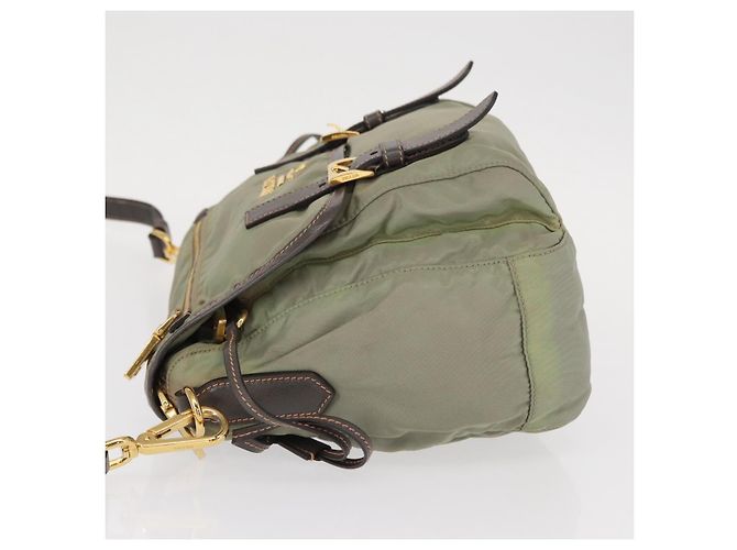 Bolsa de Ombro PRADA Nylon Verde Ouro Auth 155214 Dourado - vista 4