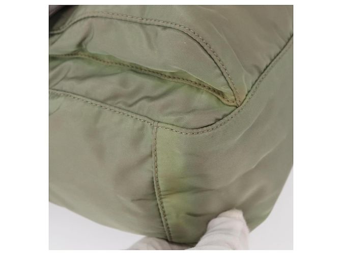 Bolsa de Ombro PRADA Nylon Verde Ouro Auth 155214 Dourado - vista 9