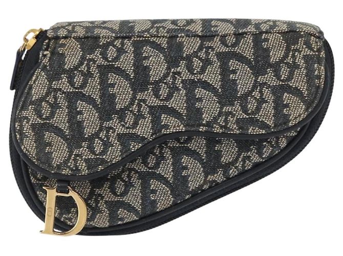 Christian Dior Trotter Canvas Satteltasche Navy Gold Auth 157216 Golden Marineblau - Ansicht 2