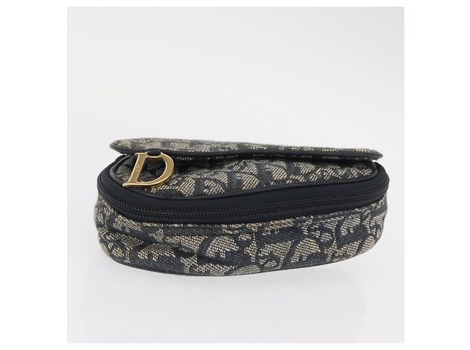 Christian Dior Trotter Canvas Satteltasche Navy Gold Auth 157216 Golden Marineblau - Ansicht 7