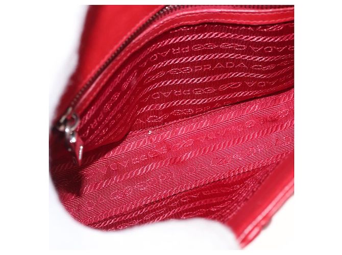 PRADA Borsa a Spalla in Pelle Nappa Goful con Catena Rossa Argento Auth 157786 Rosso - vista 10