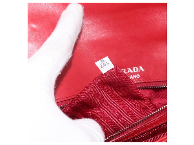 PRADA Borsa a Spalla in Pelle Nappa Goful con Catena Rossa Argento Auth 157786 Rosso - vista 11