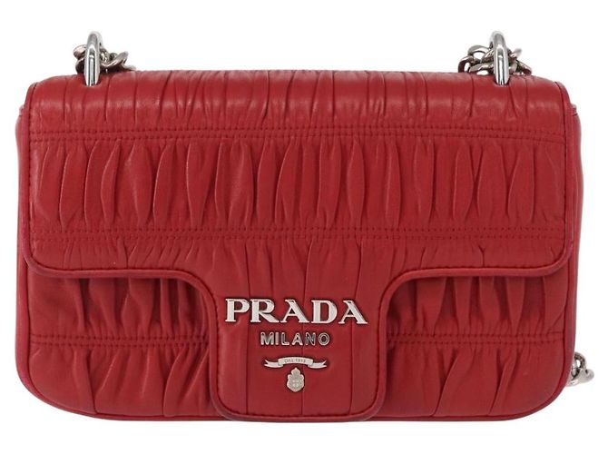 PRADA Borsa a Spalla in Pelle Nappa Goful con Catena Rossa Argento Auth 157786 Rosso - vista 13