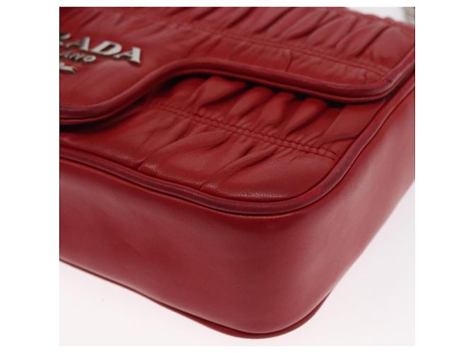 PRADA Borsa a Spalla in Pelle Nappa Goful con Catena Rossa Argento Auth 157786 Rosso - vista 14