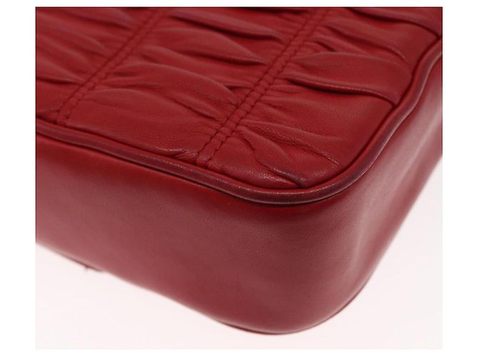 PRADA Borsa a Spalla in Pelle Nappa Goful con Catena Rossa Argento Auth 157786 Rosso - vista 15