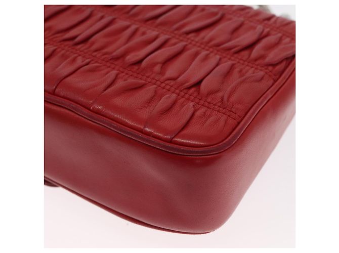 PRADA Borsa a Spalla in Pelle Nappa Goful con Catena Rossa Argento Auth 157786 Rosso - vista 16