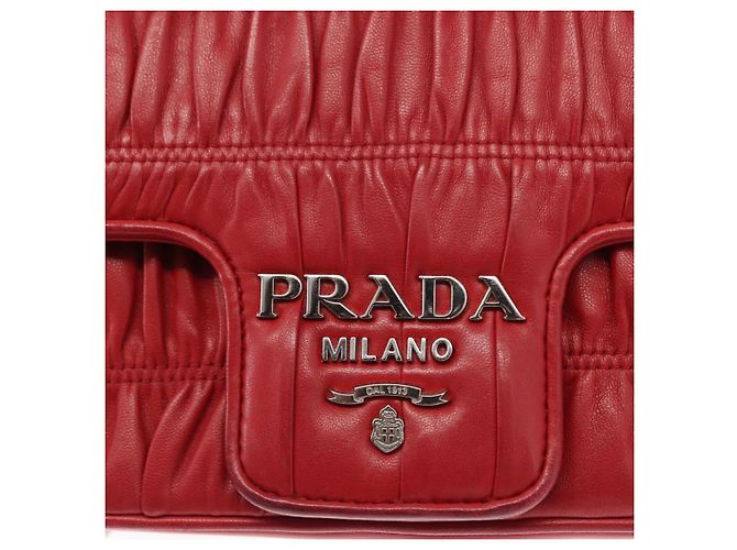 PRADA Borsa a Spalla in Pelle Nappa Goful con Catena Rossa Argento Auth 157786 Rosso - vista 17
