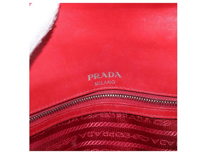 PRADA Borsa a Spalla in Pelle Nappa Goful con Catena Rossa Argento Auth 157786 Rosso - vista 19