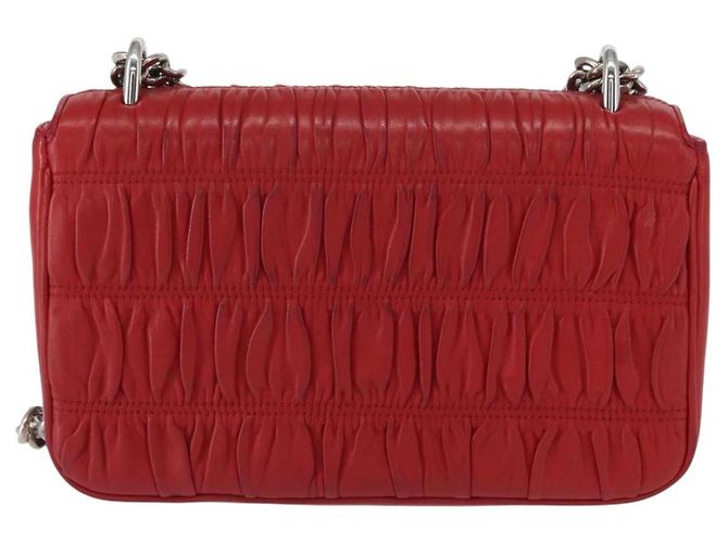 PRADA Borsa a Spalla in Pelle Nappa Goful con Catena Rossa Argento Auth 157786 Rosso - vista 2