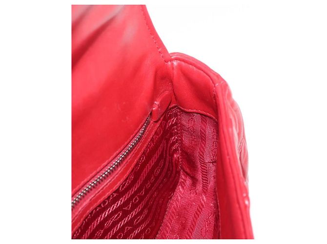 PRADA Borsa a Spalla in Pelle Nappa Goful con Catena Rossa Argento Auth 157786 Rosso - vista 20