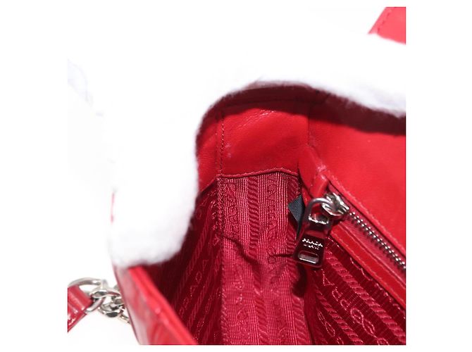 PRADA Borsa a Spalla in Pelle Nappa Goful con Catena Rossa Argento Auth 157786 Rosso - vista 21