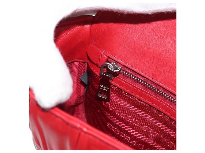 PRADA Borsa a Spalla in Pelle Nappa Goful con Catena Rossa Argento Auth 157786 Rosso - vista 22