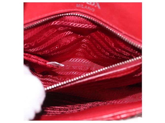 PRADA Borsa a Spalla in Pelle Nappa Goful con Catena Rossa Argento Auth 157786 Rosso - vista 23