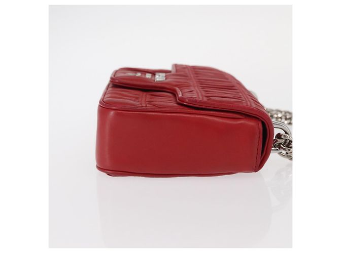 PRADA Borsa a Spalla in Pelle Nappa Goful con Catena Rossa Argento Auth 157786 Rosso - vista 3