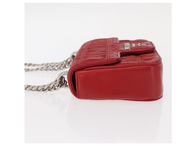 PRADA Borsa a Spalla in Pelle Nappa Goful con Catena Rossa Argento Auth 157786 Rosso - vista 4