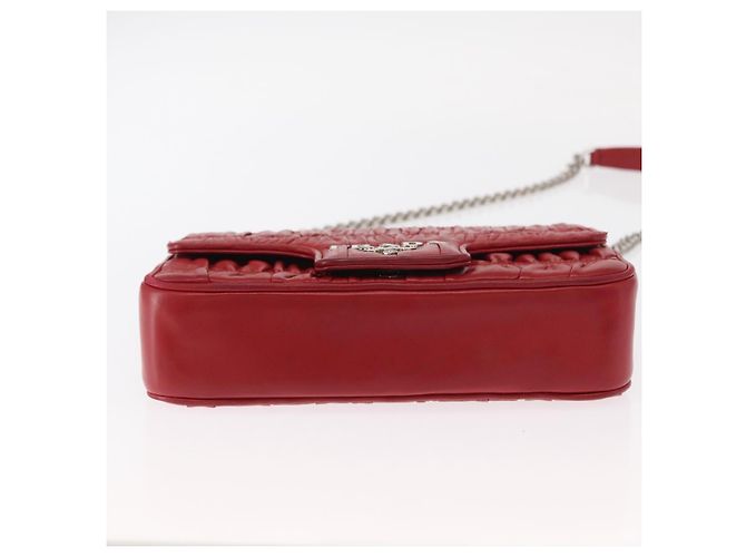 PRADA Borsa a Spalla in Pelle Nappa Goful con Catena Rossa Argento Auth 157786 Rosso - vista 5