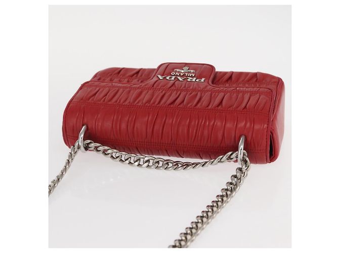 PRADA Borsa a Spalla in Pelle Nappa Goful con Catena Rossa Argento Auth 157786 Rosso - vista 6