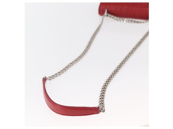 PRADA Borsa a Spalla in Pelle Nappa Goful con Catena Rossa Argento Auth 157786 Rosso - vista 7