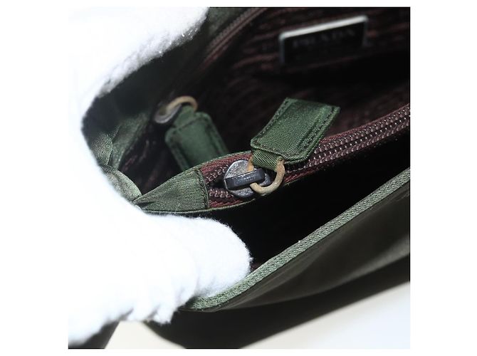 PRADA Schultertasche Nylon Khaki Silber Authentisch ti3532 - Ansicht 10