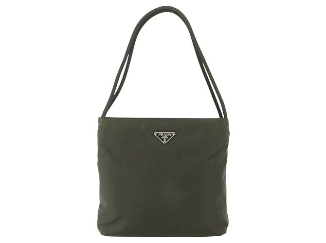 PRADA Schultertasche Nylon Khaki Silber Authentisch ti3532 - Ansicht 13