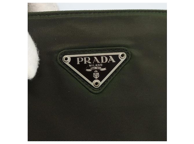 PRADA Schultertasche Nylon Khaki Silber Authentisch ti3532 - Ansicht 17