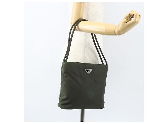 PRADA Schultertasche Nylon Khaki Silber Authentisch ti3532 - Ansicht 24