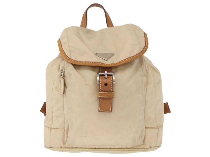 PRADA Backpack Nylon Beige Silver Auth 155293 Silvery - view 13