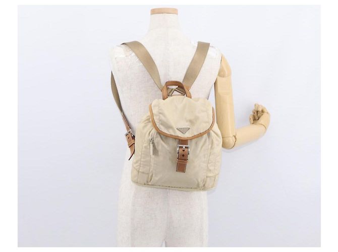 PRADA Backpack Nylon Beige Silver Auth 155293 Silvery - view 28