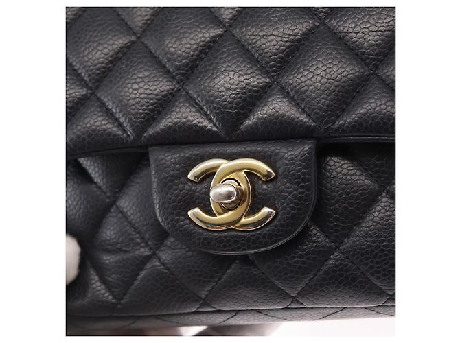 CHANEL Matelassé 25 Borsa a Doppio Faldone in Pelle Caviar Blu Navy Oro CC Auth 158359SM - vista 14